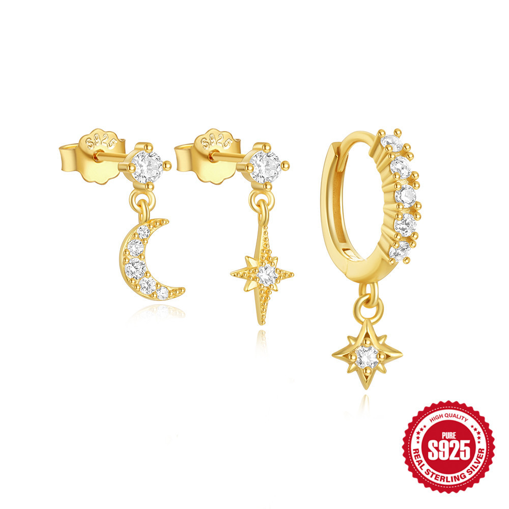 Uso diario europeo y americano s925 plata de ley simple y versátil colgante octogonal geométrico traje de aretes