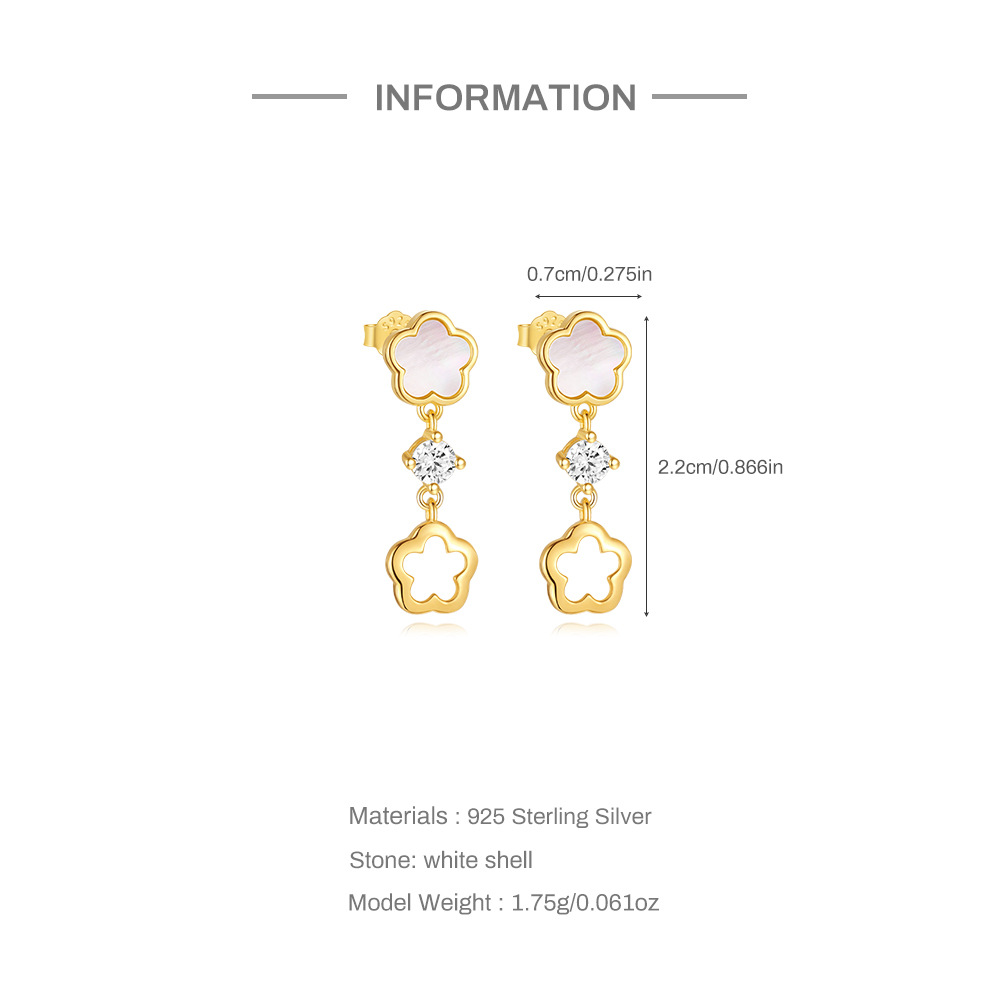 2g Weight Shell Inlay Material Earrings, Necklace, Jewelry Set Classification S925 Sterling Silver Petal White Shell Refined Rhinestone Clavicle Necklace Hollow Stud Earrings Suit Best Seller In   Jewelry