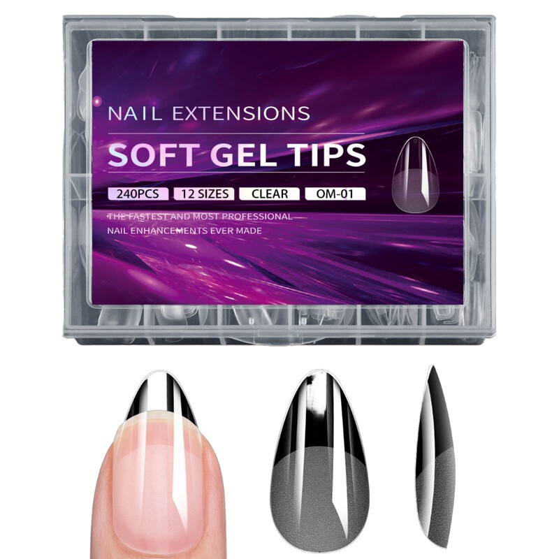 New 240Pcs/Box Full Cover Coffin Transparent Acrylic False Nail Manicure Extension Soft Gel Nail Tips 24Pcs