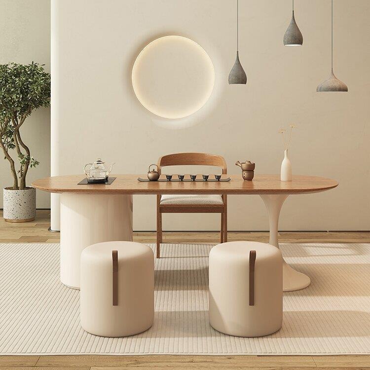 Home Cream Style Small Tea Table Tea Making Table Solid Wood Tea Table Integrated Wood Tea Table and Chair Set