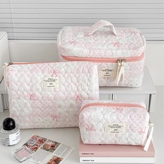 国境を越えたピンクのパッチワーク化粧品バッグ、高見え、甘くて新鮮なガーリースタイルの大容量学生ポータブルトイレタリーバッグ
