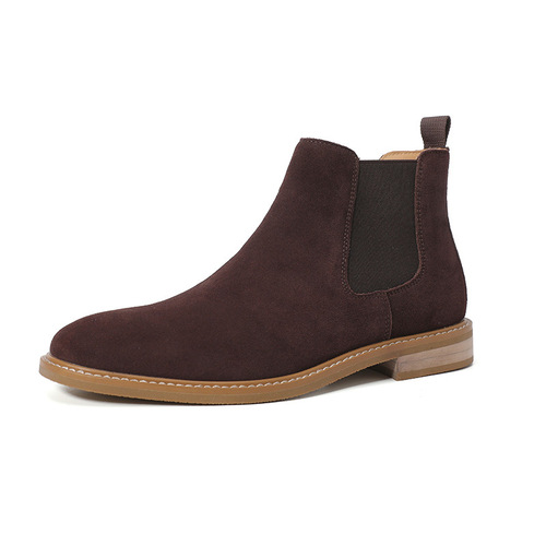 New Men's Shoes Chelsea Boots Men's Slip-On Trendy Boots Large Men's Faux Leather Short Boots Men's Genuine Leather Reverse Fur Boots Men