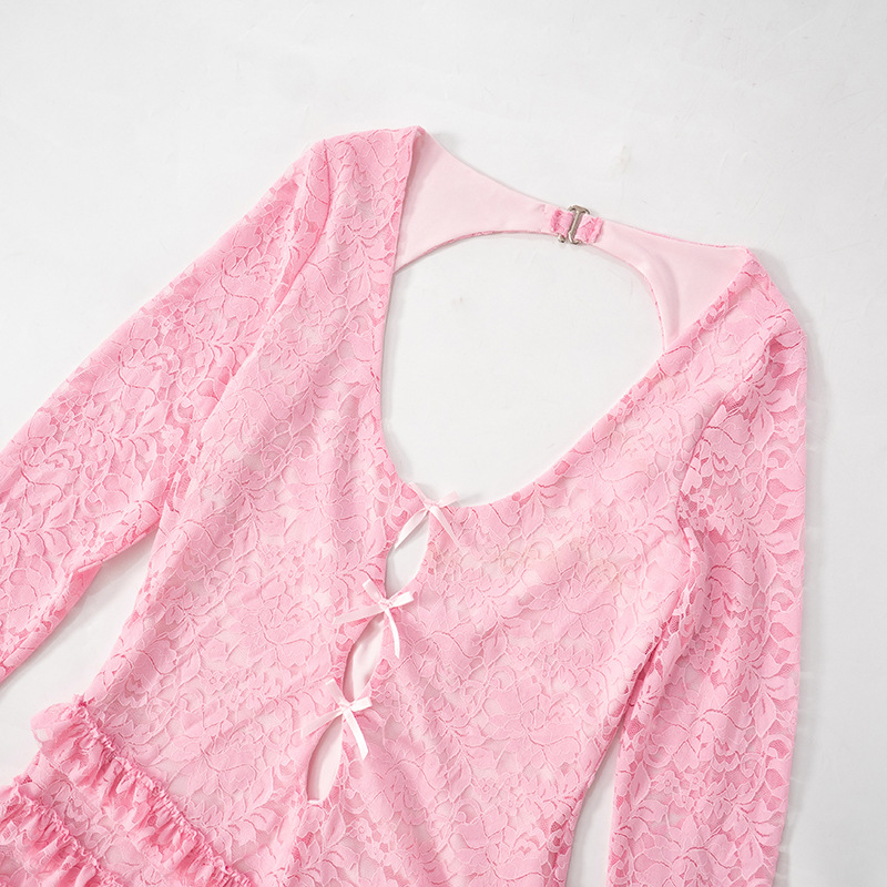 Mono ajustado sexy con cuello bajo y costuras de encaje para mujer