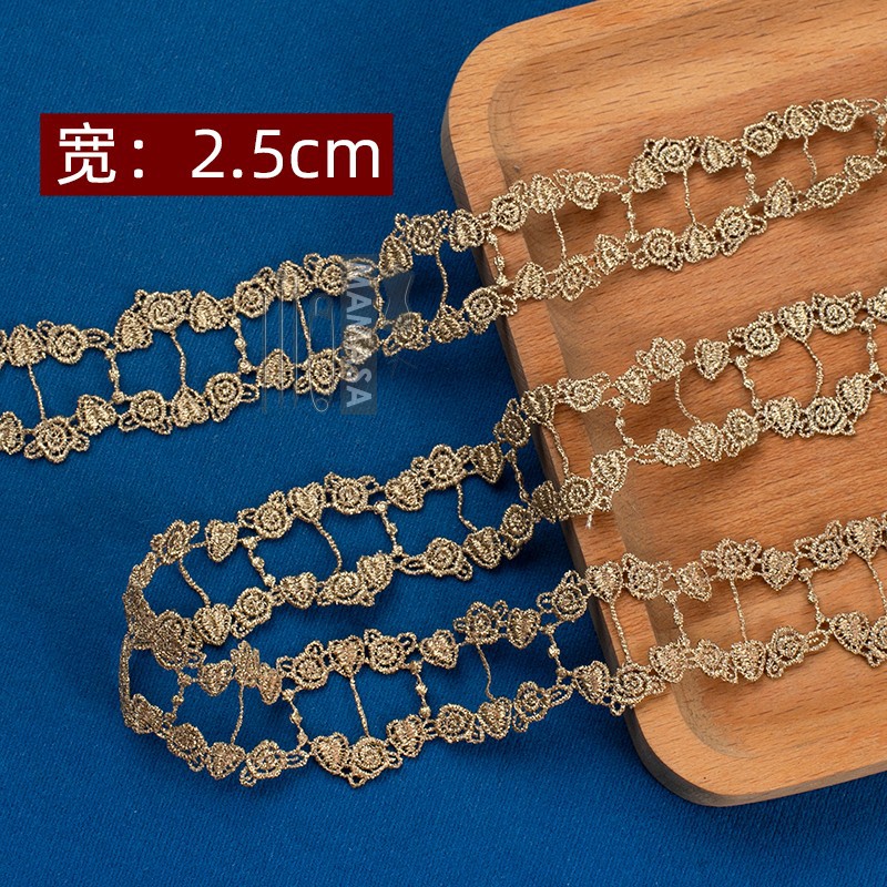 hilo de oro bordado soluble en agua rosa oro encaje encaje DIY ropa hecha a mano lolita accesorios fabricantes al por mayor