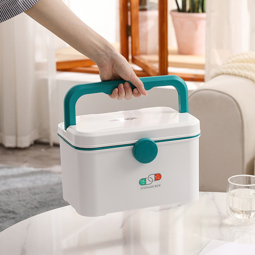 Plastic double-layer item storage box household large-capacity portable rotating button portable sundry organizer storage box