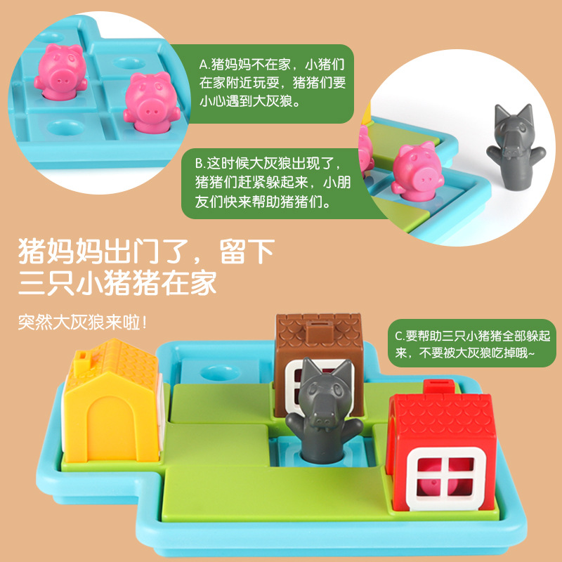 Nuevos productos transfronterizos Juegos de mesa de tres cerditos Interacción entre padres e hijos Juegos de mesa de entrenamiento de pensamiento lógico para niños