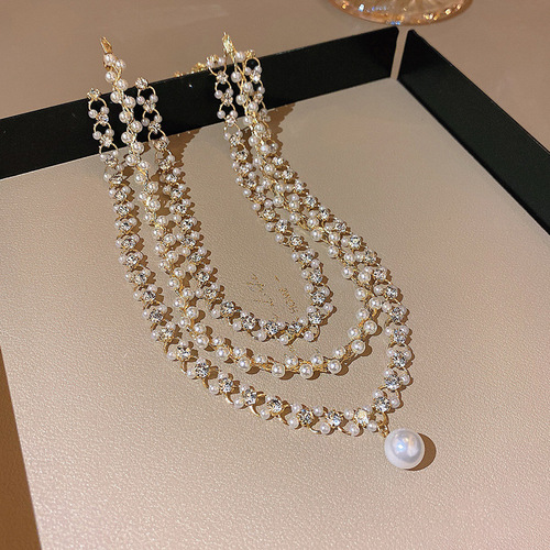 Light luxury niche super fairy versatile pearl necklace women's exquisite zircon internet celebrity same style temperament clavicle chain wholesale neck necklace