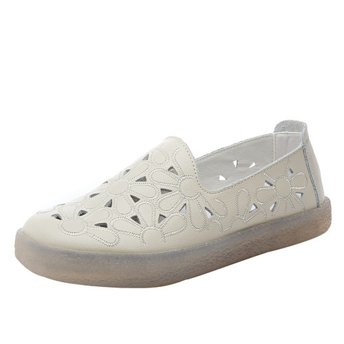 Spring and summer sunflower hollow breathable hole shoes hand-punched sandals summer first layer cowhide pure leather nurse shoes for women