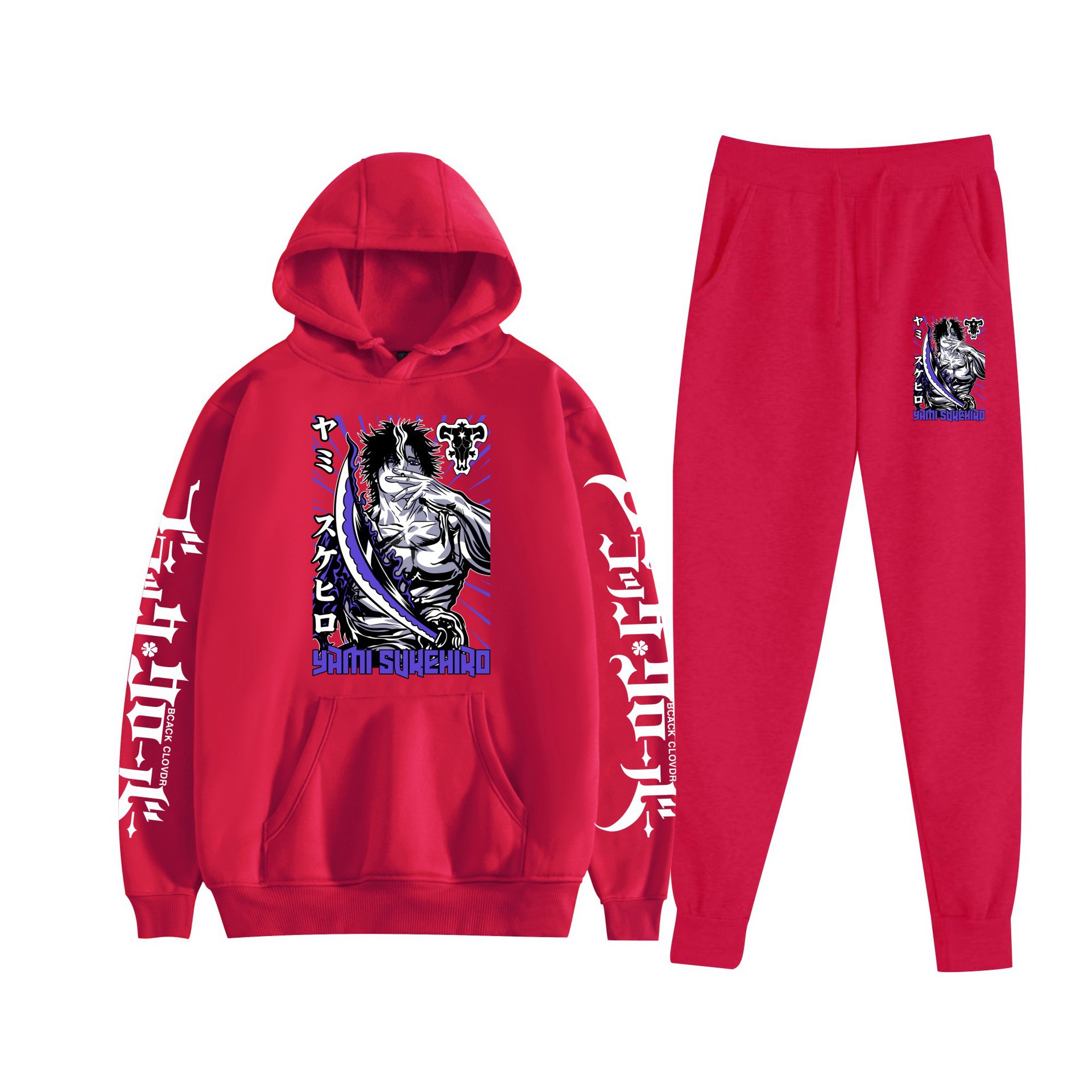 Trébol de cuatro hojas negro nuevo estilo transfronterizo Black Clover pareja suéter con capucha hombres y mujeres pantalones de dos piezas