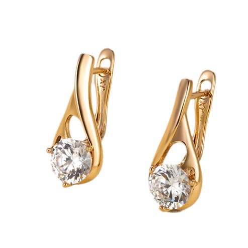 Xuping estilo ruso en forma de D botones de orejas de moda delicada pendientes de zircón ligero de lujo de alta sensación de orejas personalizadas para mujeres