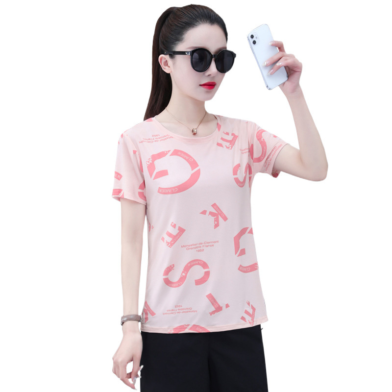 2023 camiseta transpirable de secado rápido de seda de hielo delgado simple para mujer de verano
