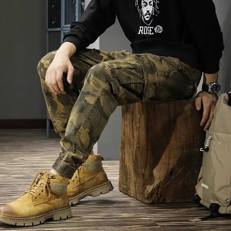 American High Street Camouflage Print Straight-Leg Jeans for Men Trendy Brand Stretchy Niche Slimming Versatile Jogger Pants