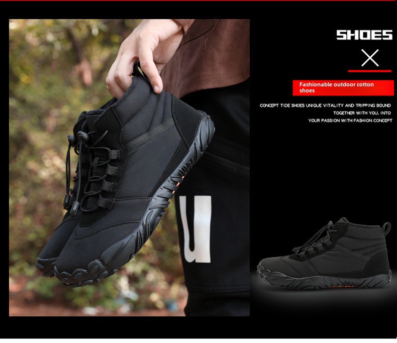 Factory direct cross-border winter fleece-lined waterproof five-finger snow boots warm and comfortable couples high-top casual cotton shoes_voghion.com