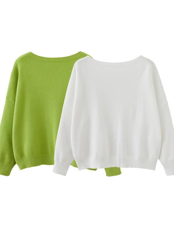Women's Plain Scoop Neck Sweater Casual Drop Shoulder Long|undefined