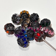 通孔重工黑珠椭圆彩宝花球圆珠串珠笔手机链包挂diy手工饰品材料