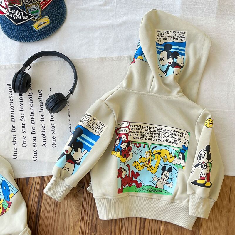 【现货】日系中古童装儿童卡通印花连帽卫衣外套|undefined