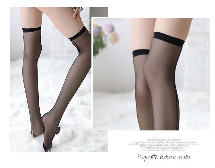 Sheer Black Lace Stockings, 5D Ultra-thin Polyester, Mid-calf Length, One Size — detail image 2