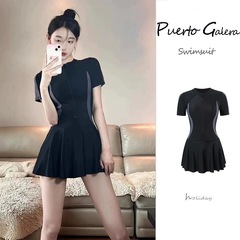 Ladies' High-End Swimsuit 2024 New Conservative One-Piece Cover-Up Slimming Sports Flat-Bottom Hot Spring Swimming Outfit