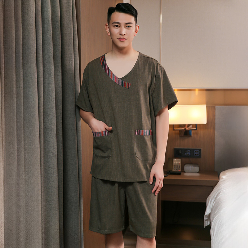 부드러운 린넨 아미 그린 하프 플라워 칼라 남성용
