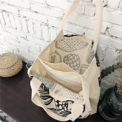 E53 new leaf print thick canvas bag simple shoulder bag large capacity Korean style handbag for women