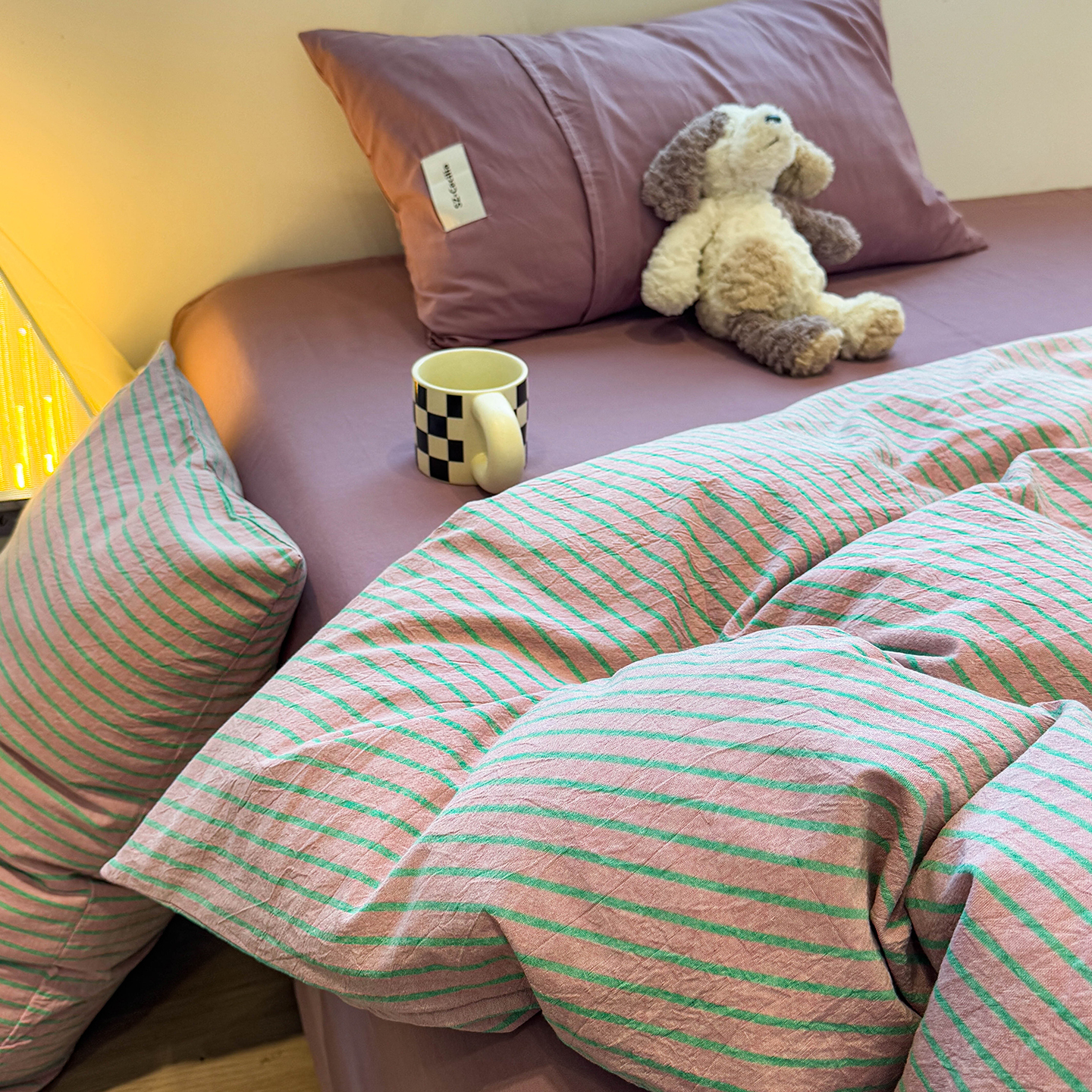 Ins Simple Stripesd Bed Four-Piece Set Pure Cotton 2025 New Four-Season Universal Quilt Cover Bed Sheetss and Fitted Bed Sheetss