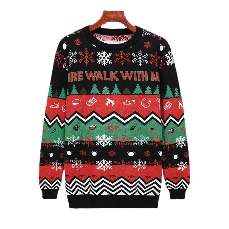 European and American sweater knitted Christmas sweater ugly sweater round neck pullover double-sided Jacquard knitted clothing factory cross-border wholesale