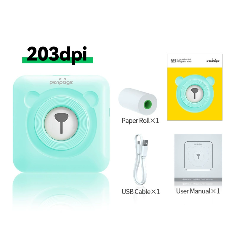 PeriPage Elibear A6 mini printer, 203 dpi portable photo & note printer, student special