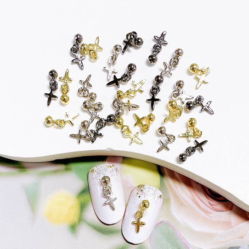 Little Red Book New Cross alloy nail accessories Korean ins nail accessories Internet celebrity tassel three-dimensional patch