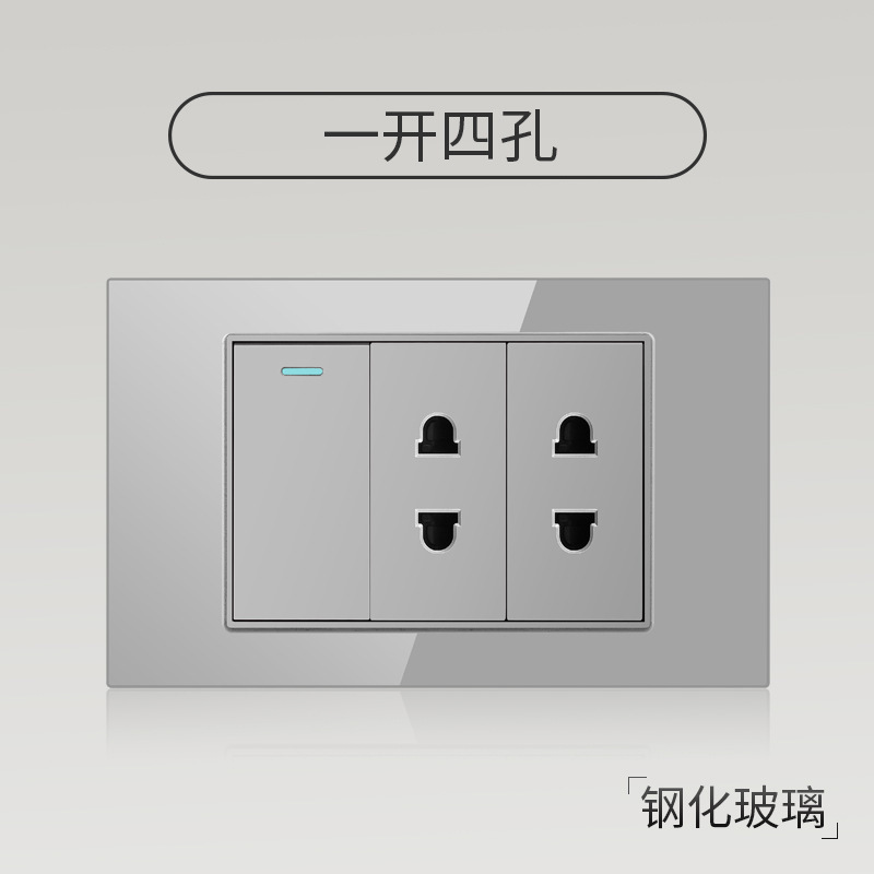 Enchufe de pared con interruptor de vidrio templado gris tipo C estándar americano de 110 V de Taiwán, panel de enchufe de pared con carga rápida de 20 W y atenuación