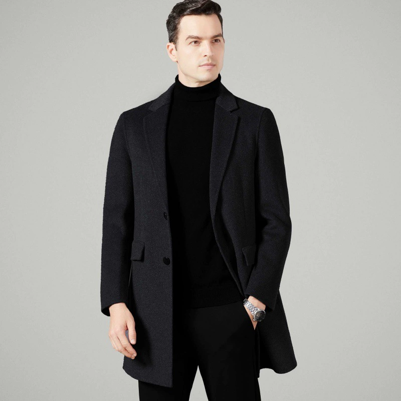 Cashmere demi-season liner with down, long suit, double-sided woolen woolen coat for leisure, mid-length