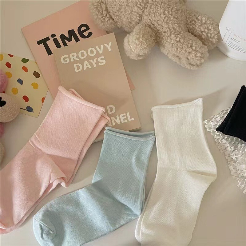 Basic curling socks! Solid color comfortable breathable sweat-absorbent thin simple all-match women's mid-calf bottoming socks