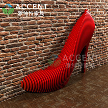 新款实木切片参数化家具红色高跟鞋造型的带靠背座椅沙发等候椅子