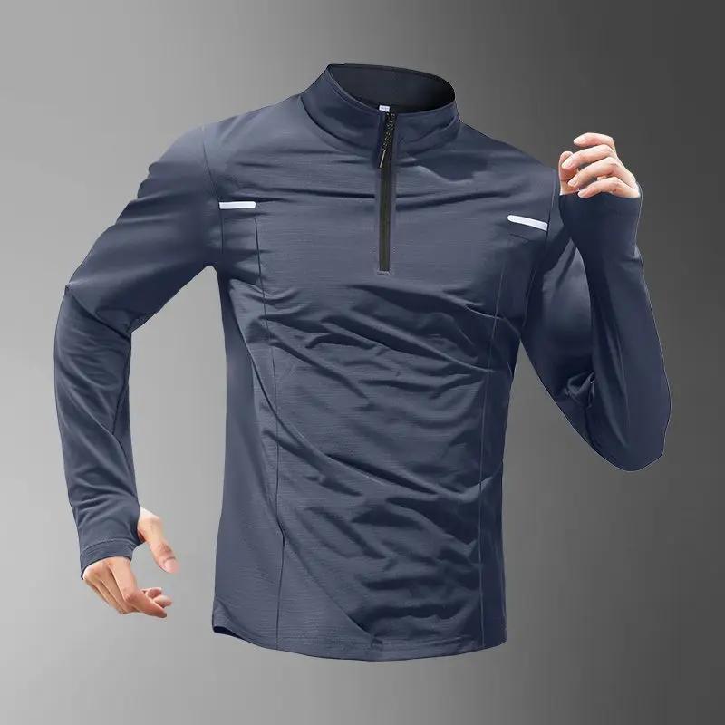 Half-Zip Sports Long-Sleeved T-Shirt for Men, Spring and Autumn Basketball Jersey, Breathable, Warm, Skin-Friendly Fitness Top, Running Quick-Drying Shirt