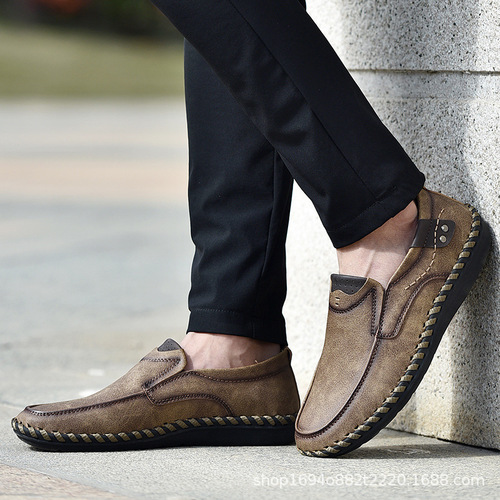Handmade Casual Men's Shoes, Summer Soft Soles, Breathable Men's Shoes, Large Size Lazy Driving Shoes, Korean Style Bean Shoes