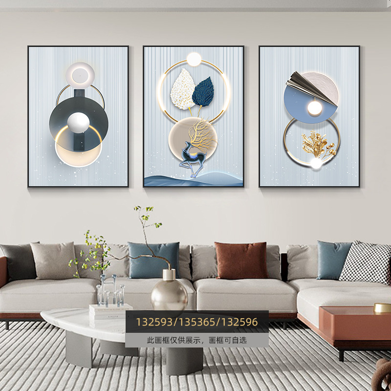 Pintura de decoración de la sala de estar moderna de lujo ligera Fukuyan atmósfera tripartita mural significa un buen fondo de sofá pintura colgante de pared