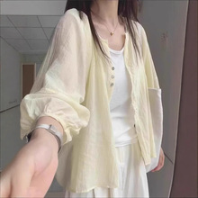 黄色防晒衬衫外套女夏季薄款小开衫外搭宽松长袖衬衣冰丝亚麻上衣
