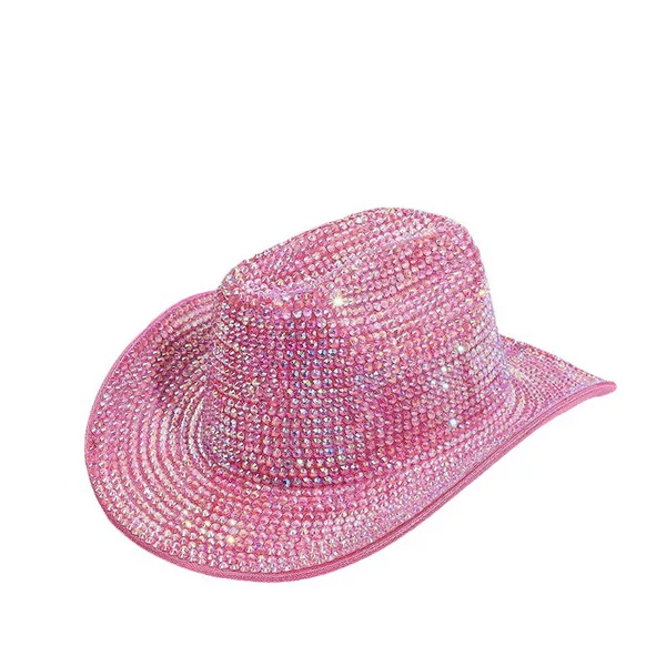 New Style Diamond-Encrusted Pink Wide-Brimmed Tapered Jazz Hat, Unisex European and American Hip-Hop Style, Available in Stock, Can Add Logo
