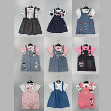 2025外贸新款萨娜女童牛仔背带裙两件套春秋款女宝外穿带衣架批发