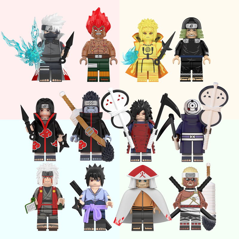 Rěnzhě Naruto Third-Party High Building Blocks Minifigures Naruto Sasuke Kakashi Obito Assembled Toys (Auto Parts and Accessories) - dark-khaki-main-picture-12-characters