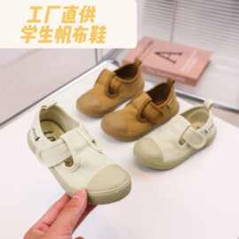 帆布鞋男女童鞋魔术贴圆头舞蹈鞋宝宝地板鞋幼儿园室内鞋透气防滑