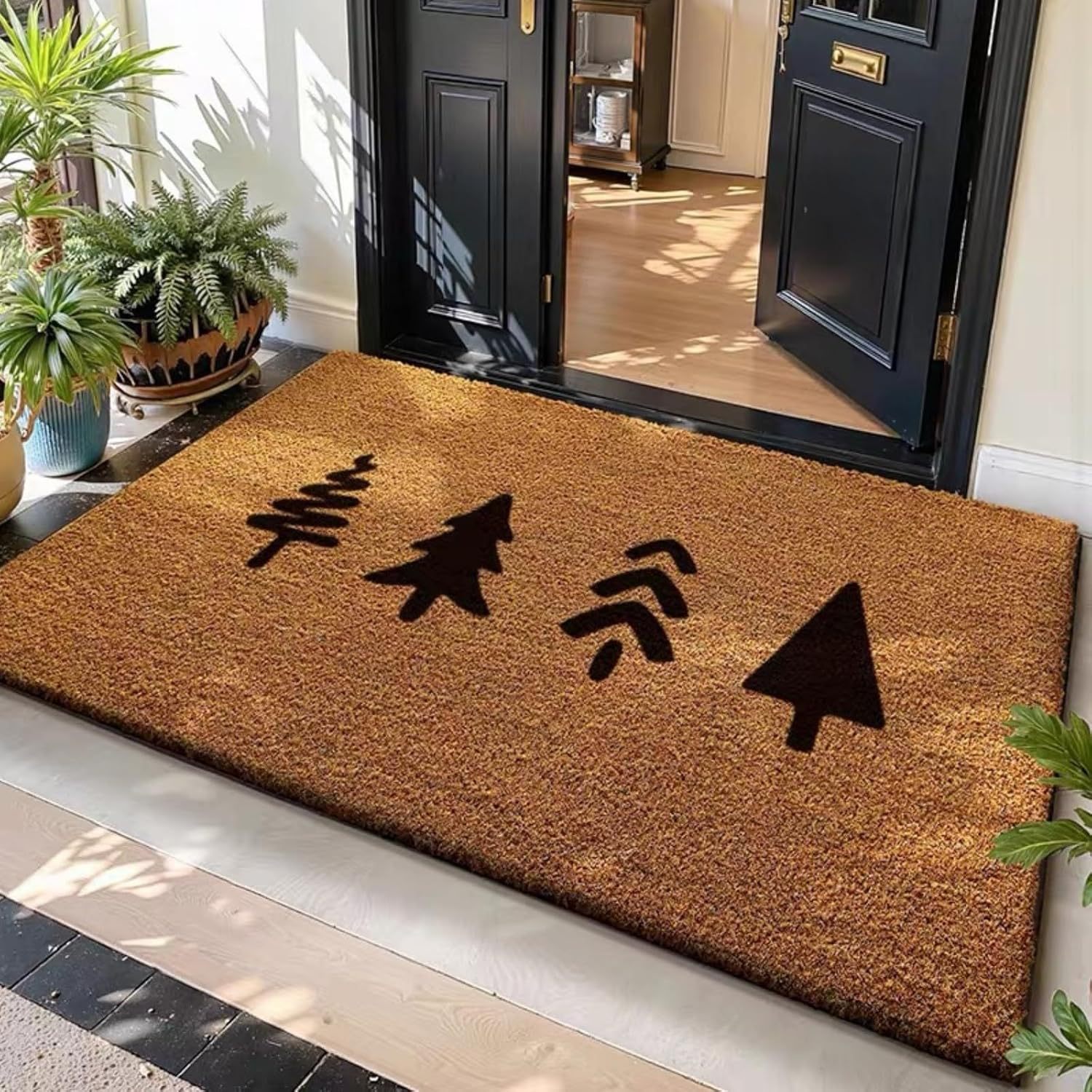 American-style minimalist letter pattern faux coconut palm floor mat, outdoor entrance doormat, non-slip dirt-resistant floor mat, direct from the factory