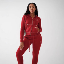 FC1409美式复古拉链连帽衫嘻哈风字母印花卫衣时尚套装女装