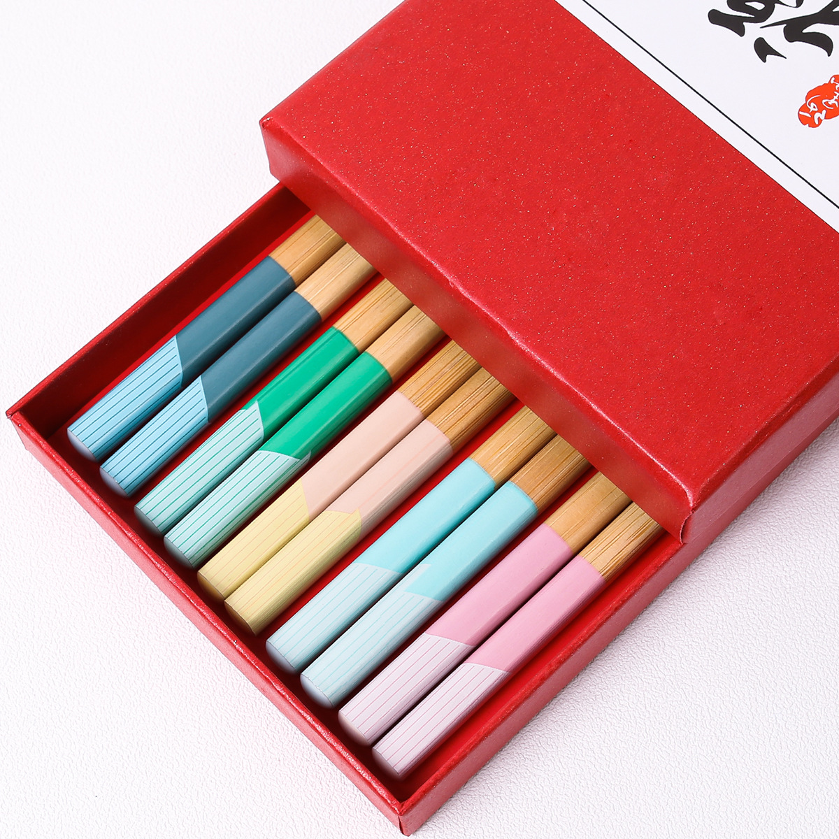 Palillos de bambú al por mayor 24cm flor impresión de película palillos de bambú cinco colores hogar Comida compartiendo una persona palillos puesto suministro personalización