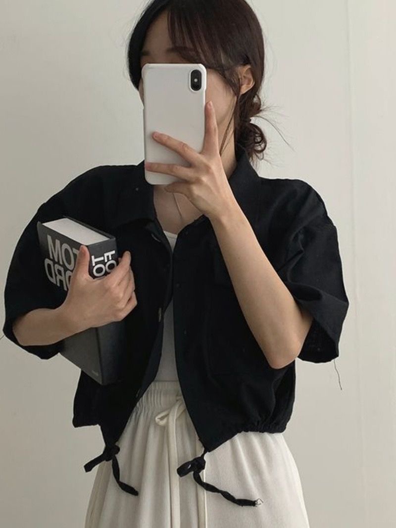 Hong Kong style short workwear shirt women's summer retro top design sense niche shirt cardigan short sleeve French shirt