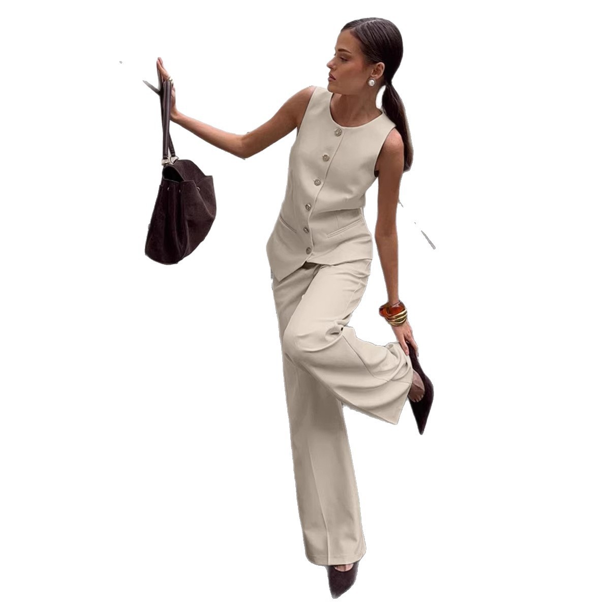 Women's Clothing Elegant Commuter Suit Vest And Trousers Set Spring Summer New_voghion.com