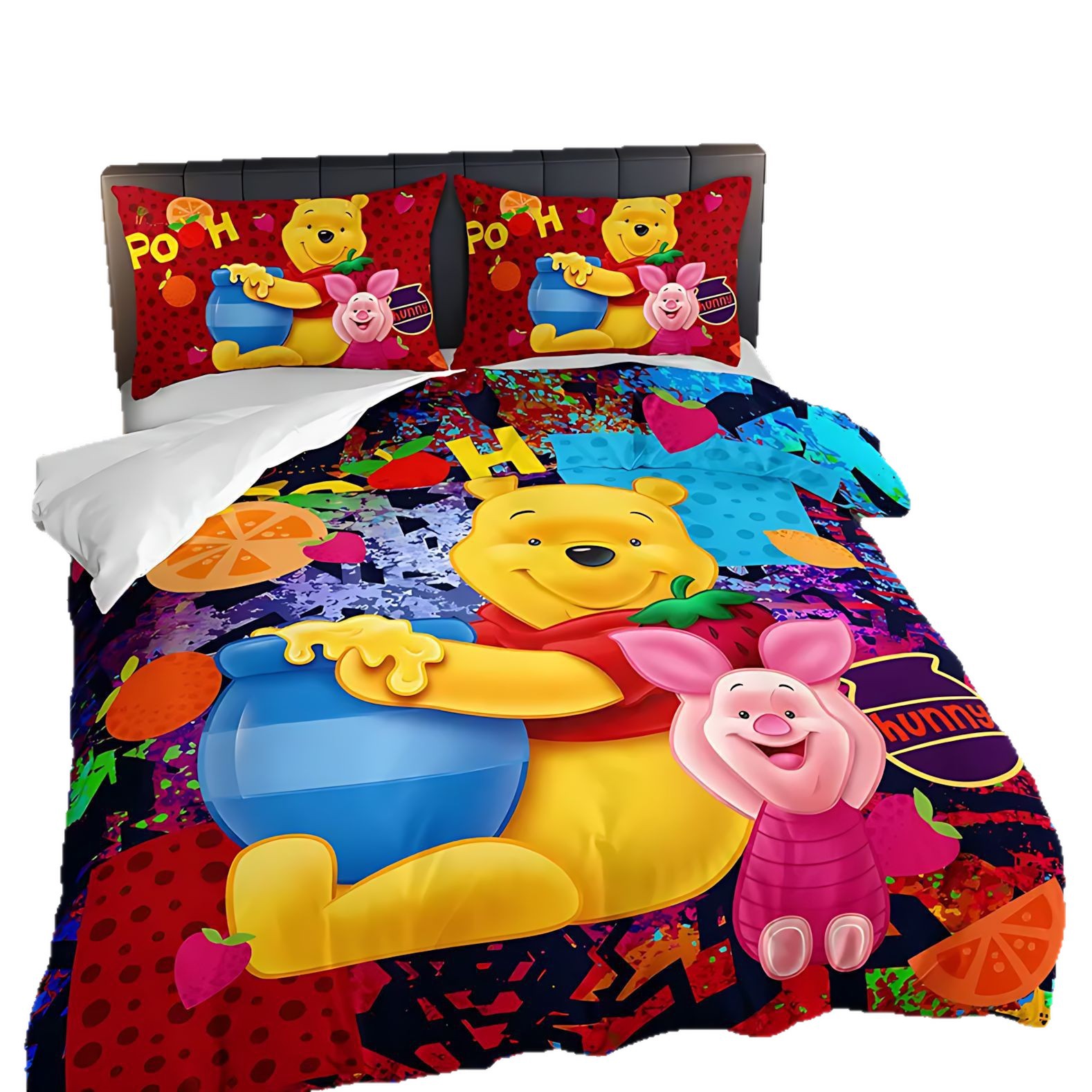 TEMU / JIT transfronterizo HD cute Winnie the Pooh impresión digital molido colchón conjunto de almohada para diseñar