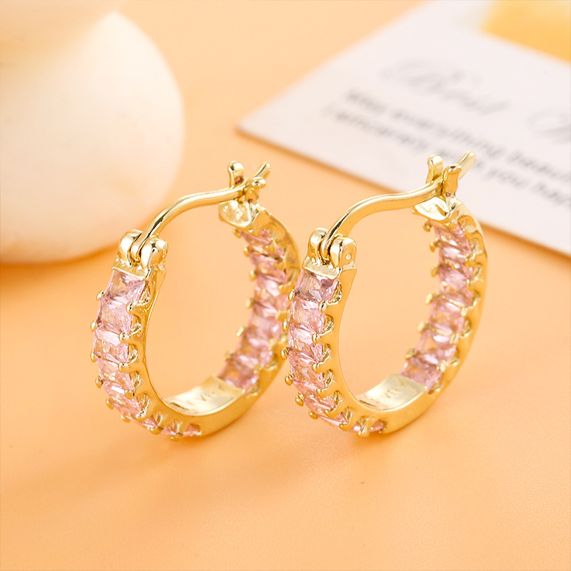 Boucles D'oreilles En Cuivre Simple Cerceau De Zircon Multicolore Vintage En Gros display picture 2