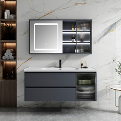 Gu Zhi Bathroom Cabinet Washbasin: Integrated Ceramic & Solid Wood Design, Smart Makeup Mirror Cabinet Combo for the Bathroom
