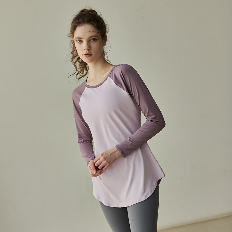 고가치 컬러 매칭 스포츠 긴팔 여성 가을 ??겨울 신상품 슬림핏 요가복 필라테스 트레이닝 피트니스복