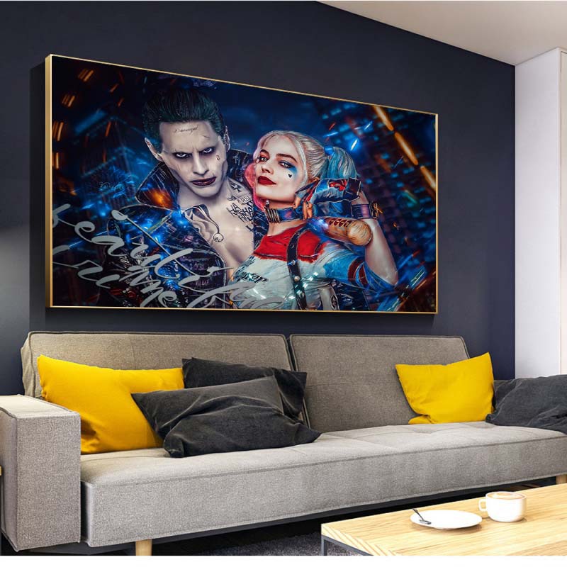 Famous movie Joker and Harley Quinn canvas painting mural poster wall art bedroom living room modern decorative painting